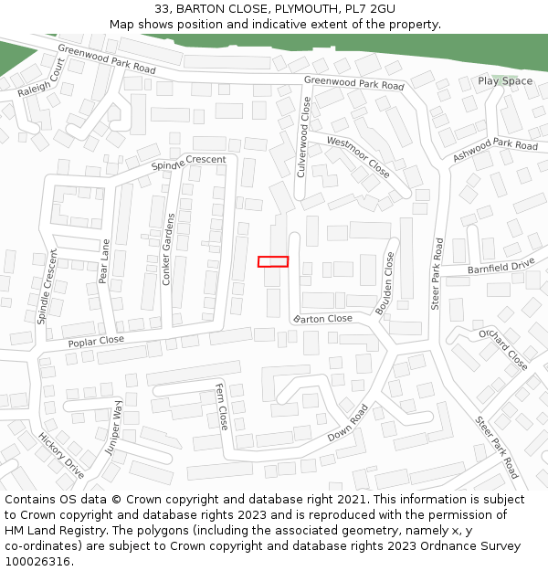 33, BARTON CLOSE, PLYMOUTH, PL7 2GU: Location map and indicative extent of plot