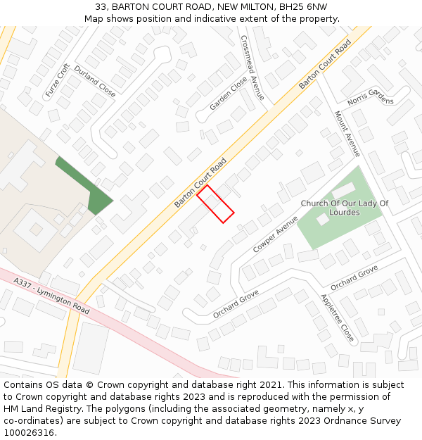 33, BARTON COURT ROAD, NEW MILTON, BH25 6NW: Location map and indicative extent of plot