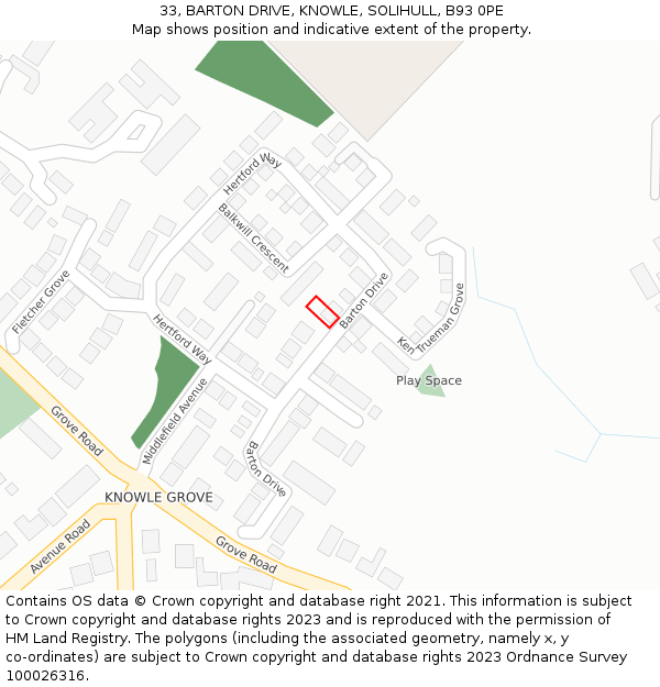 33, BARTON DRIVE, KNOWLE, SOLIHULL, B93 0PE: Location map and indicative extent of plot