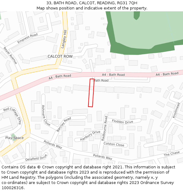 33, BATH ROAD, CALCOT, READING, RG31 7QH: Location map and indicative extent of plot