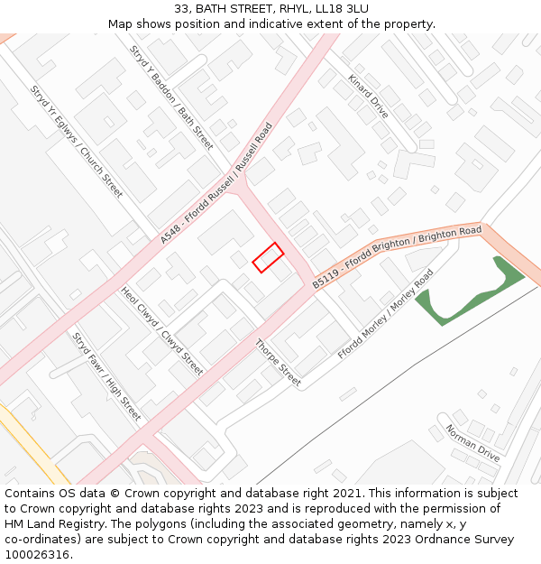 33, BATH STREET, RHYL, LL18 3LU: Location map and indicative extent of plot