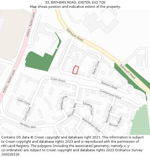 33, BATHERN ROAD, EXETER, EX2 7QE: Location map and indicative extent of plot