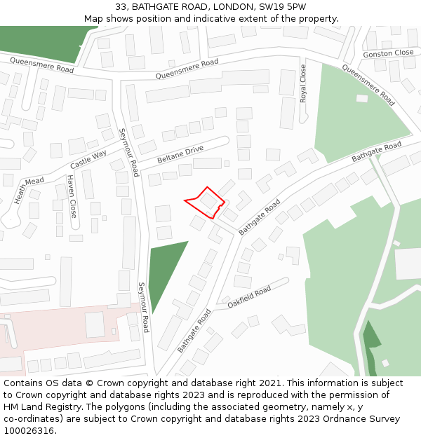 33, BATHGATE ROAD, LONDON, SW19 5PW: Location map and indicative extent of plot