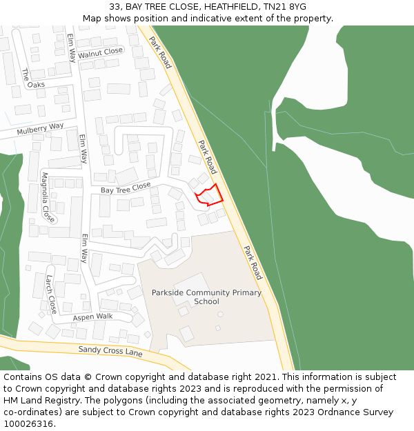 33, BAY TREE CLOSE, HEATHFIELD, TN21 8YG: Location map and indicative extent of plot