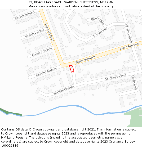 33, BEACH APPROACH, WARDEN, SHEERNESS, ME12 4NJ: Location map and indicative extent of plot