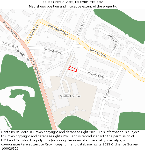 33, BEAMES CLOSE, TELFORD, TF4 3SX: Location map and indicative extent of plot