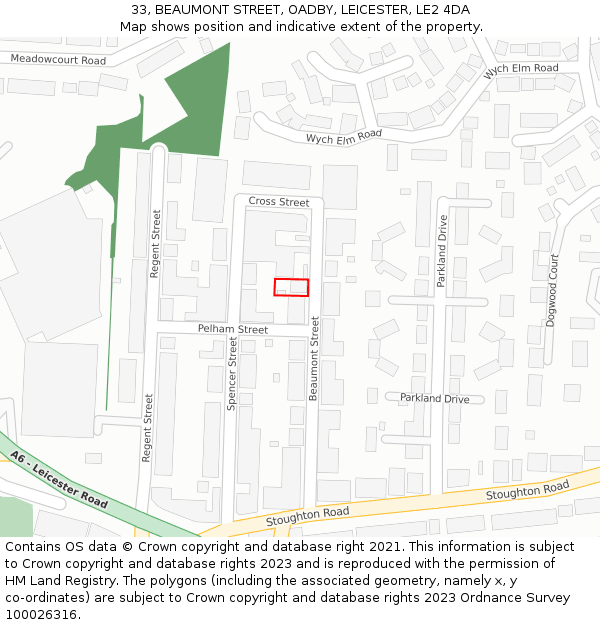 33, BEAUMONT STREET, OADBY, LEICESTER, LE2 4DA: Location map and indicative extent of plot