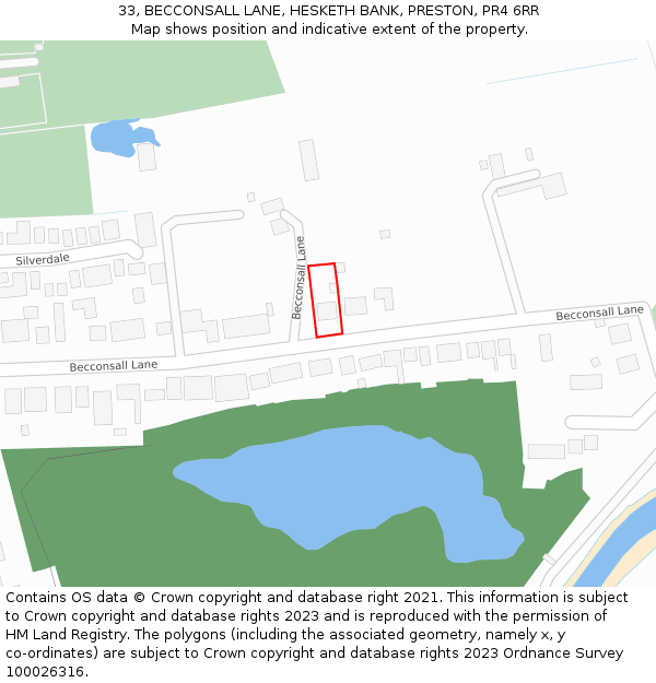 33, BECCONSALL LANE, HESKETH BANK, PRESTON, PR4 6RR: Location map and indicative extent of plot