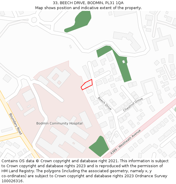 33, BEECH DRIVE, BODMIN, PL31 1QA: Location map and indicative extent of plot