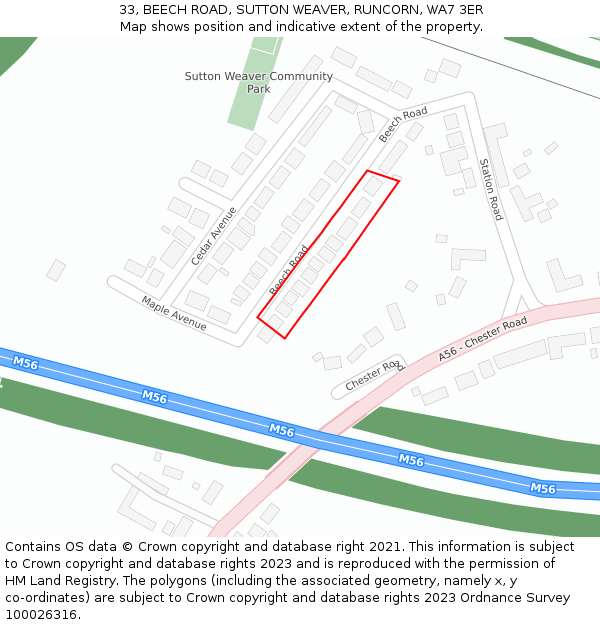 33, BEECH ROAD, SUTTON WEAVER, RUNCORN, WA7 3ER: Location map and indicative extent of plot