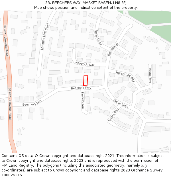 33, BEECHERS WAY, MARKET RASEN, LN8 3FJ: Location map and indicative extent of plot