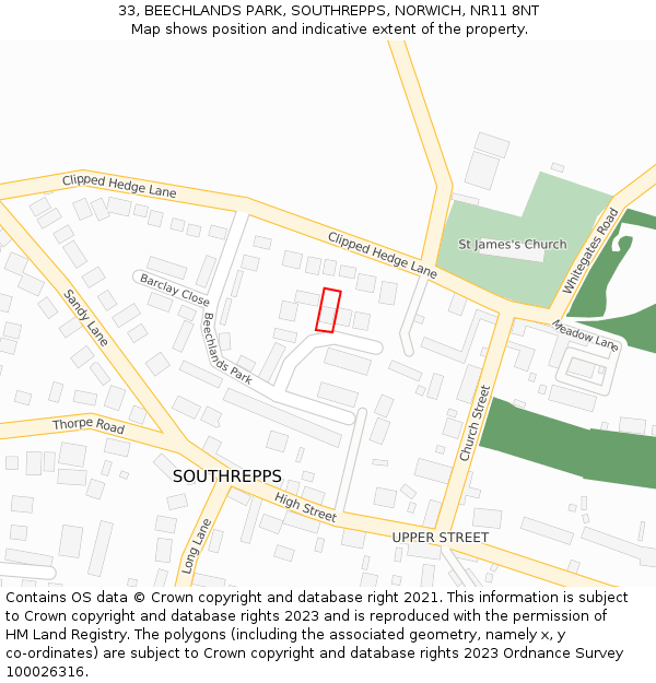 33, BEECHLANDS PARK, SOUTHREPPS, NORWICH, NR11 8NT: Location map and indicative extent of plot