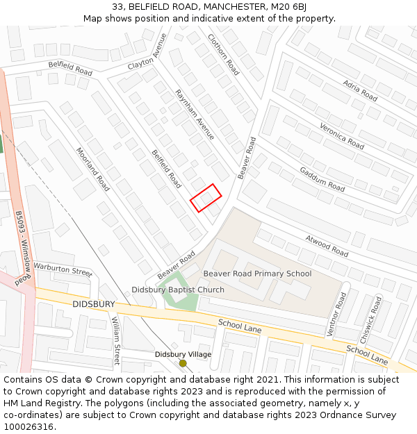 33, BELFIELD ROAD, MANCHESTER, M20 6BJ: Location map and indicative extent of plot