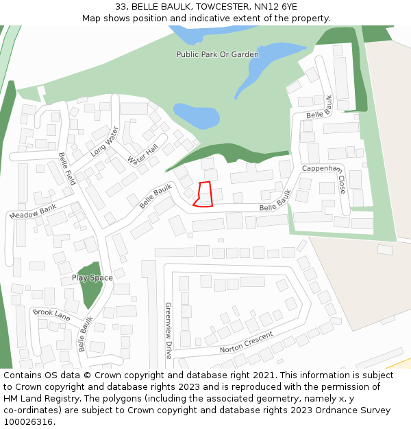 33, BELLE BAULK, TOWCESTER, NN12 6YE: Location map and indicative extent of plot