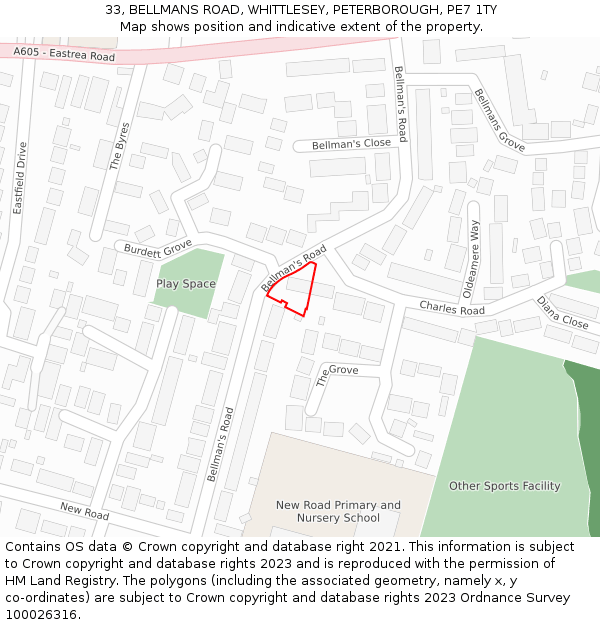 33, BELLMANS ROAD, WHITTLESEY, PETERBOROUGH, PE7 1TY: Location map and indicative extent of plot