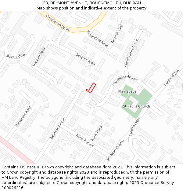 33, BELMONT AVENUE, BOURNEMOUTH, BH8 0AN: Location map and indicative extent of plot