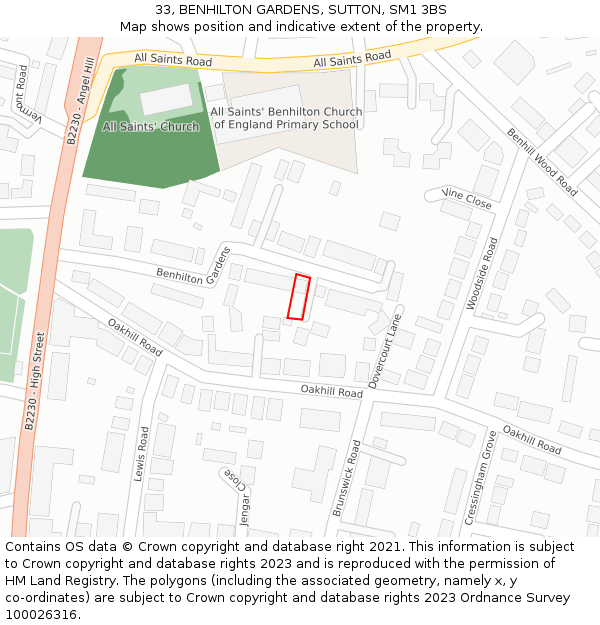 33, BENHILTON GARDENS, SUTTON, SM1 3BS: Location map and indicative extent of plot