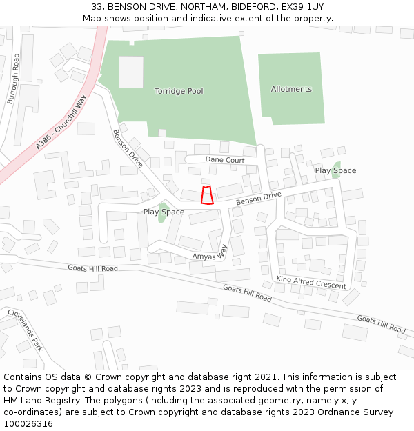 33, BENSON DRIVE, NORTHAM, BIDEFORD, EX39 1UY: Location map and indicative extent of plot