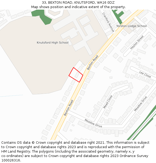 33, BEXTON ROAD, KNUTSFORD, WA16 0DZ: Location map and indicative extent of plot