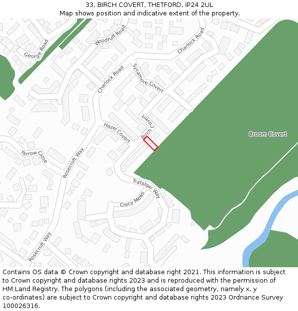 33, BIRCH COVERT, THETFORD, IP24 2UL: Location map and indicative extent of plot