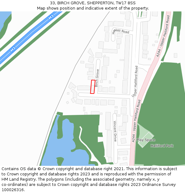 33, BIRCH GROVE, SHEPPERTON, TW17 8SS: Location map and indicative extent of plot