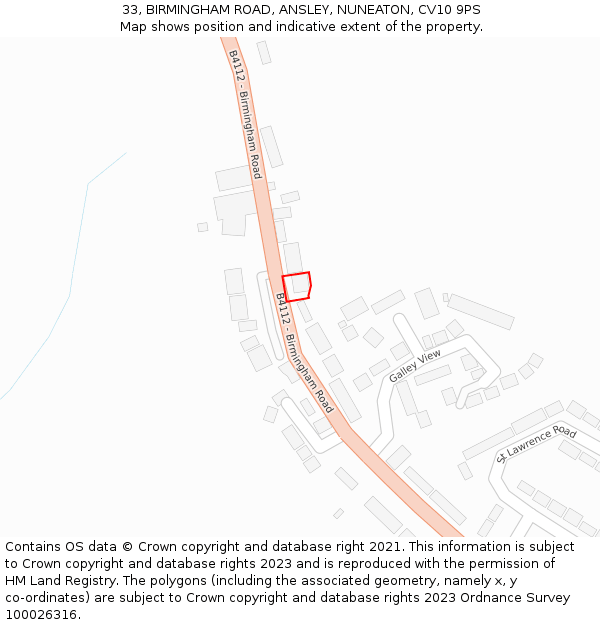 33, BIRMINGHAM ROAD, ANSLEY, NUNEATON, CV10 9PS: Location map and indicative extent of plot