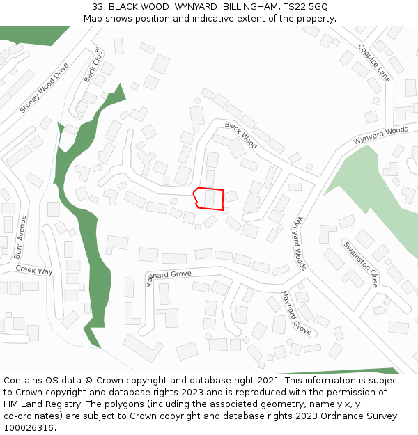 33, BLACK WOOD, WYNYARD, BILLINGHAM, TS22 5GQ: Location map and indicative extent of plot