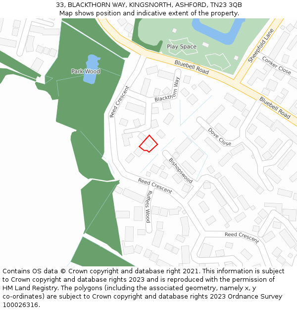 33, BLACKTHORN WAY, KINGSNORTH, ASHFORD, TN23 3QB: Location map and indicative extent of plot