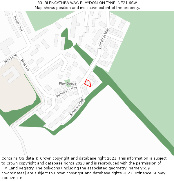 33, BLENCATHRA WAY, BLAYDON-ON-TYNE, NE21 6SW: Location map and indicative extent of plot