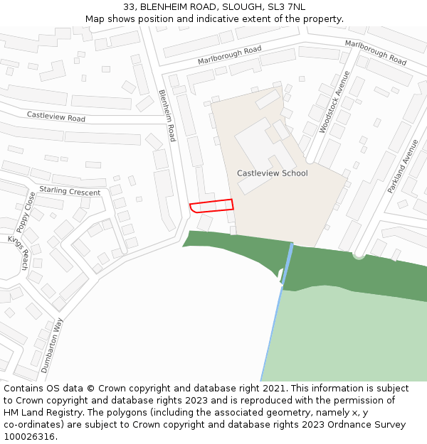 33, BLENHEIM ROAD, SLOUGH, SL3 7NL: Location map and indicative extent of plot