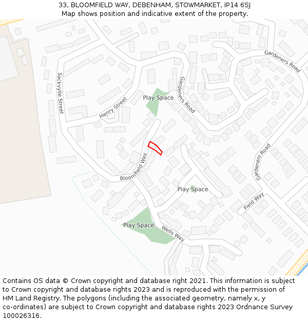 33, BLOOMFIELD WAY, DEBENHAM, STOWMARKET, IP14 6SJ: Location map and indicative extent of plot