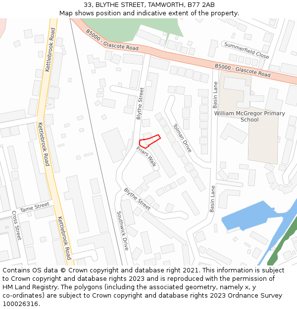 33, BLYTHE STREET, TAMWORTH, B77 2AB: Location map and indicative extent of plot