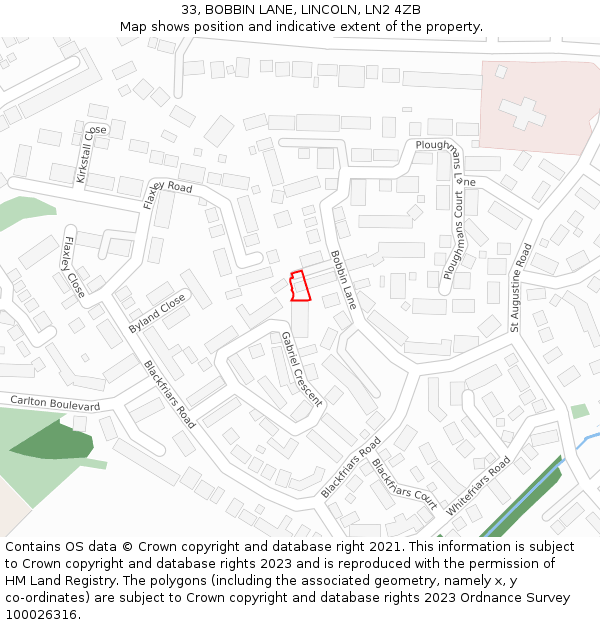 33, BOBBIN LANE, LINCOLN, LN2 4ZB: Location map and indicative extent of plot