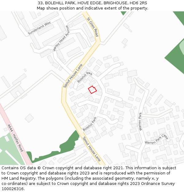 33, BOLEHILL PARK, HOVE EDGE, BRIGHOUSE, HD6 2RS: Location map and indicative extent of plot