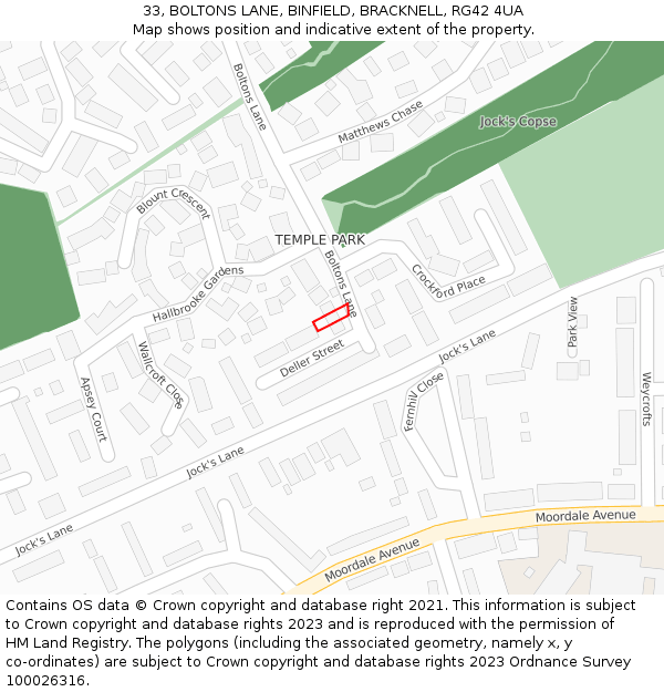 33, BOLTONS LANE, BINFIELD, BRACKNELL, RG42 4UA: Location map and indicative extent of plot