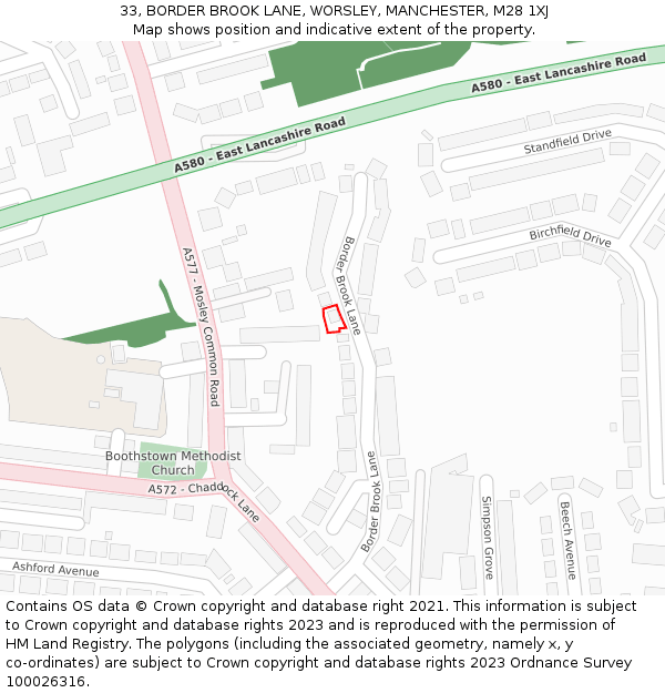 33, BORDER BROOK LANE, WORSLEY, MANCHESTER, M28 1XJ: Location map and indicative extent of plot