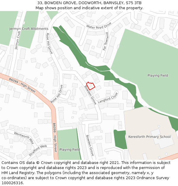 33, BOWDEN GROVE, DODWORTH, BARNSLEY, S75 3TB: Location map and indicative extent of plot