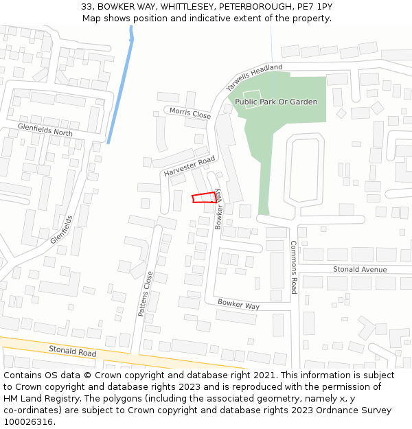 33, BOWKER WAY, WHITTLESEY, PETERBOROUGH, PE7 1PY: Location map and indicative extent of plot