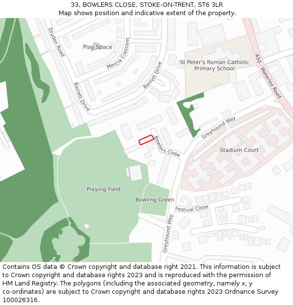 33, BOWLERS CLOSE, STOKE-ON-TRENT, ST6 3LR: Location map and indicative extent of plot