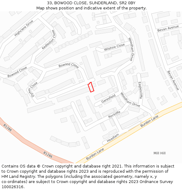 33, BOWOOD CLOSE, SUNDERLAND, SR2 0BY: Location map and indicative extent of plot