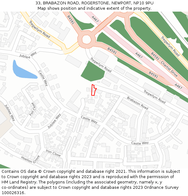 33, BRABAZON ROAD, ROGERSTONE, NEWPORT, NP10 9PU: Location map and indicative extent of plot