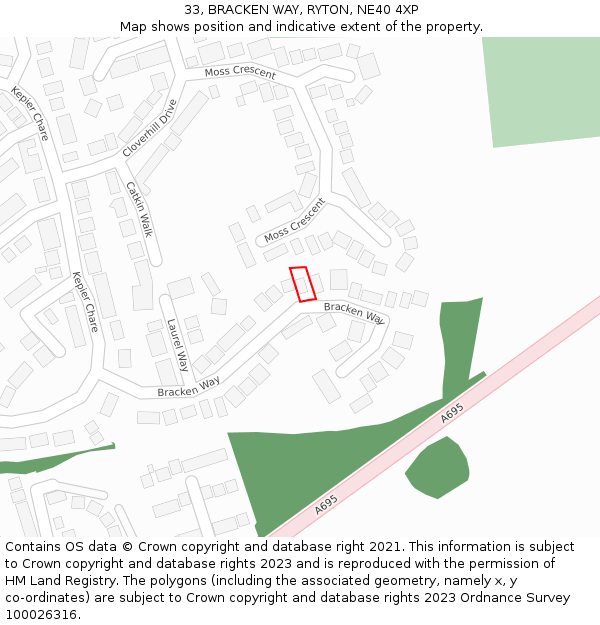 33, BRACKEN WAY, RYTON, NE40 4XP: Location map and indicative extent of plot