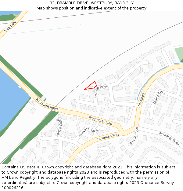 33, BRAMBLE DRIVE, WESTBURY, BA13 3UY: Location map and indicative extent of plot