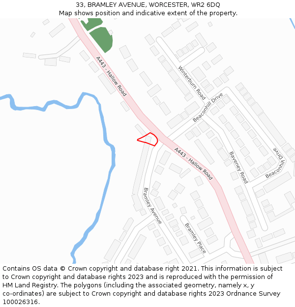 33, BRAMLEY AVENUE, WORCESTER, WR2 6DQ: Location map and indicative extent of plot