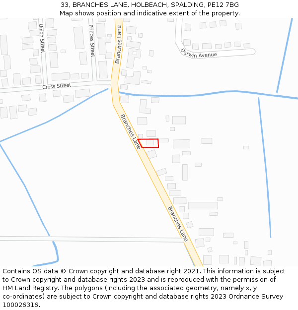 33, BRANCHES LANE, HOLBEACH, SPALDING, PE12 7BG: Location map and indicative extent of plot