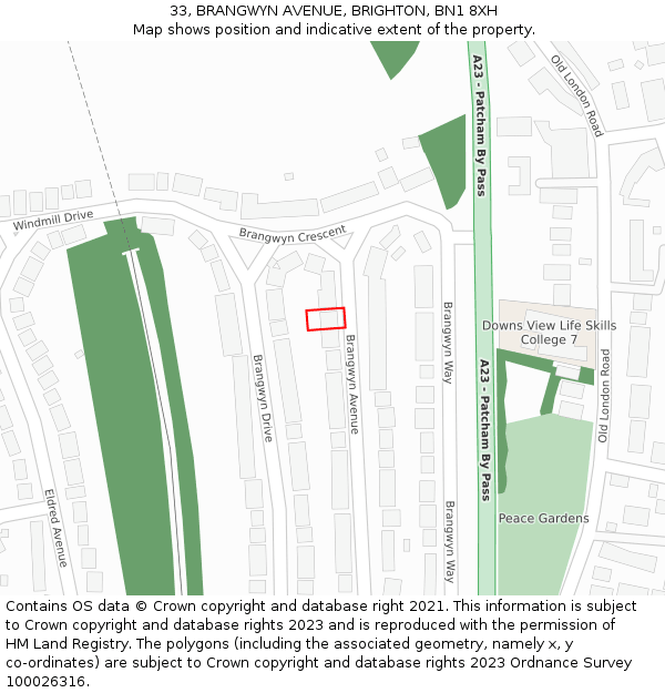 33, BRANGWYN AVENUE, BRIGHTON, BN1 8XH: Location map and indicative extent of plot