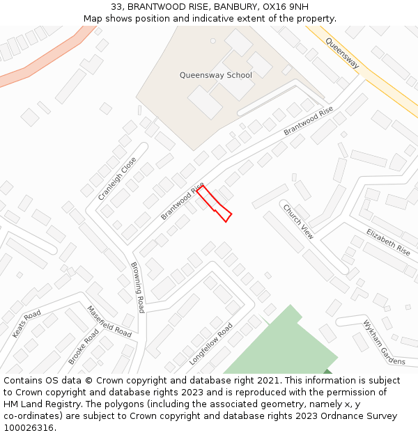 33, BRANTWOOD RISE, BANBURY, OX16 9NH: Location map and indicative extent of plot