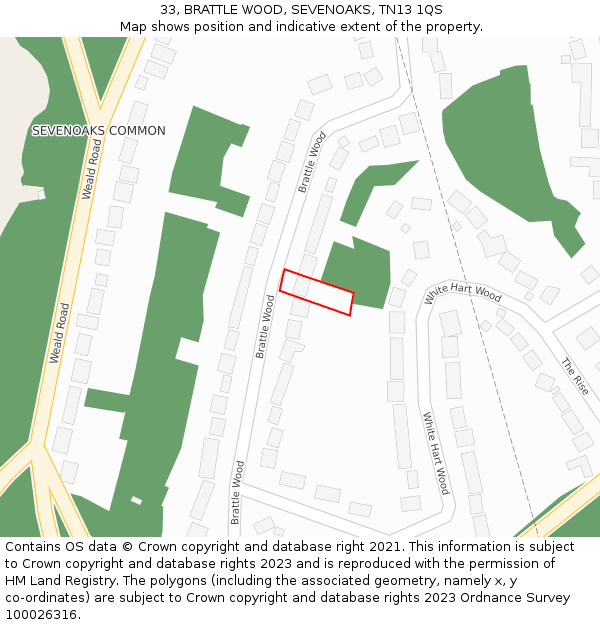 33, BRATTLE WOOD, SEVENOAKS, TN13 1QS: Location map and indicative extent of plot