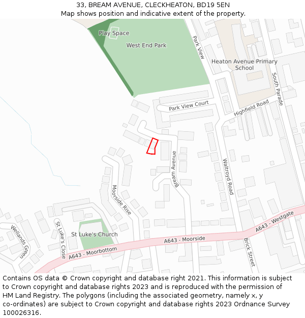 33, BREAM AVENUE, CLECKHEATON, BD19 5EN: Location map and indicative extent of plot