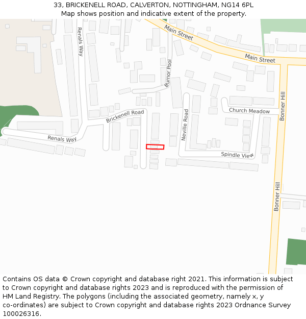 33, BRICKENELL ROAD, CALVERTON, NOTTINGHAM, NG14 6PL: Location map and indicative extent of plot